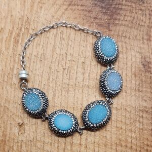 Vintage Sterling‎ Silver 925 Druzy Bracelet